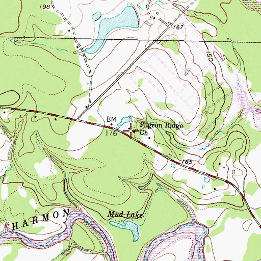 Topographic Map of Pilgrim Ridge Church, TX