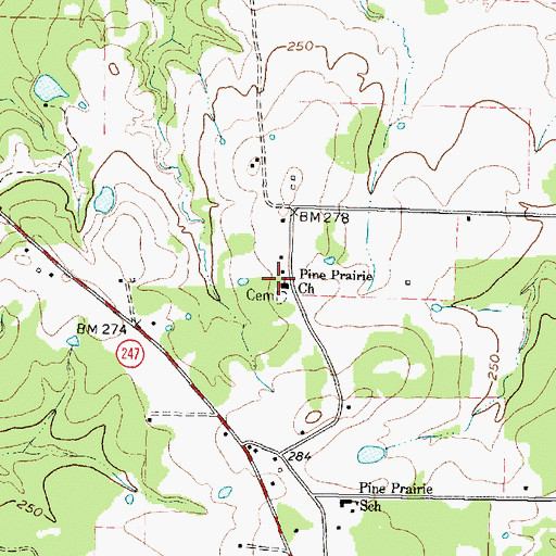 Topographic Map of Pine Prairie Church, TX
