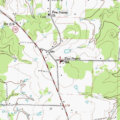 Topographic Map of Pine Prairie School, TX