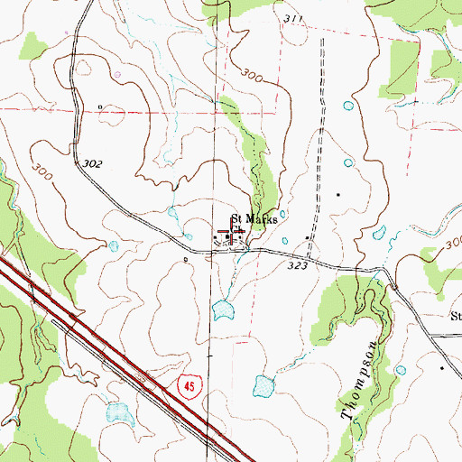 Topographic Map of Saint Marks Church, TX