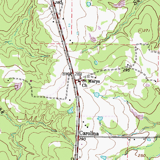 Topographic Map of Saint Marys Church, TX