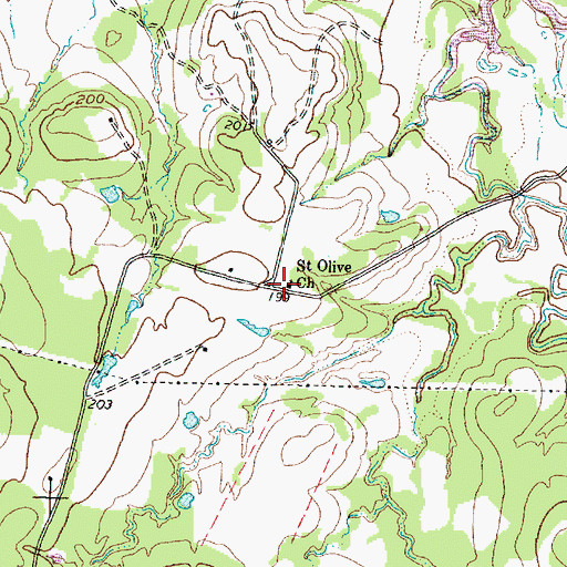 Topographic Map of Saint Olive Church, TX
