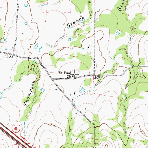 Topographic Map of Saint Paul Church, TX