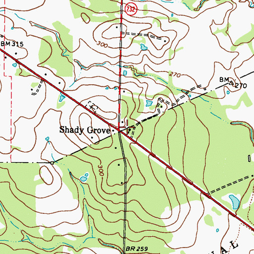 Topographic Map of Shady Grove Baptist Church, TX