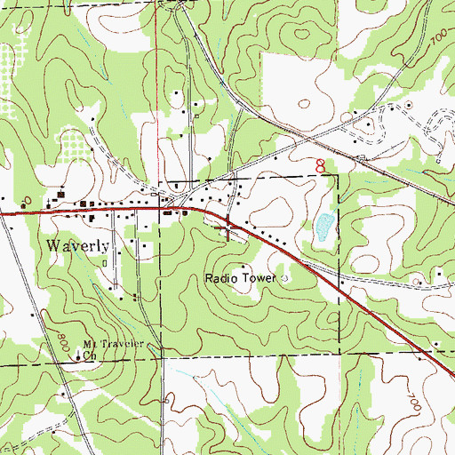 Topographic Map of Waverly Cemetery, AL