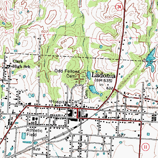 Topographic Map of Odd Fellows Cemetery, TX