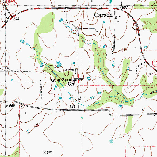 Topographic Map of Gum Springs Cemetery, TX