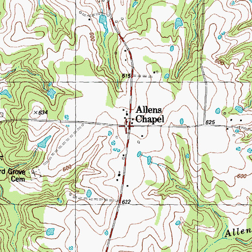 Topographic Map of Allens Chapel, TX