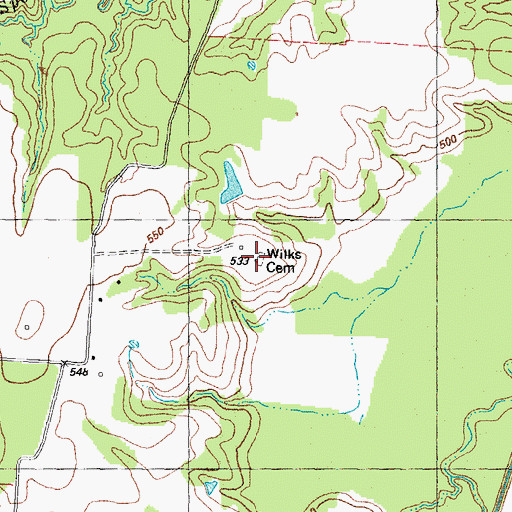 Topographic Map of Wilks Cemetery, TX