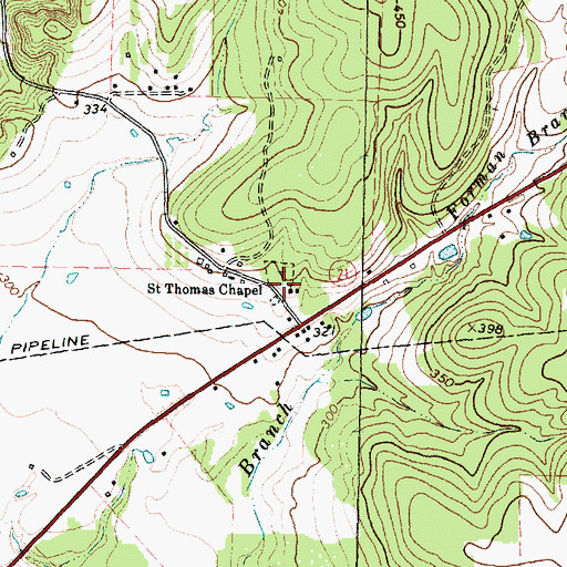 Topographic Map of Saint Thomas Chapel, TX