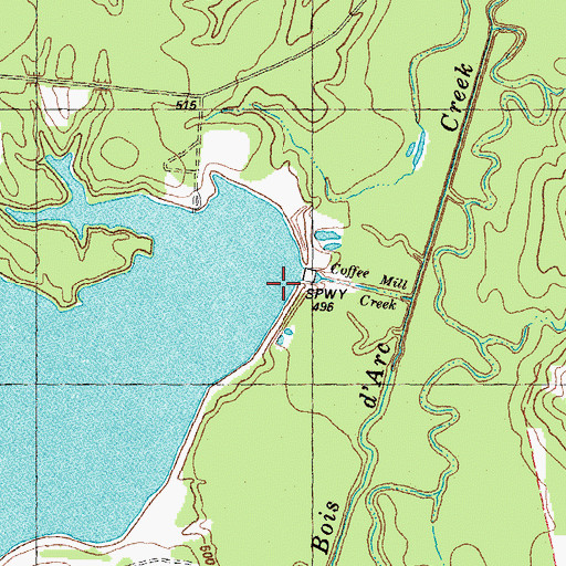 Topographic Map of Coffee Mill Creek, TX