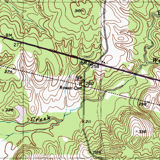 Topographic Map of Rowan Cemetery, TX