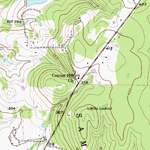 Topographic Map of Center Hill Church, TX