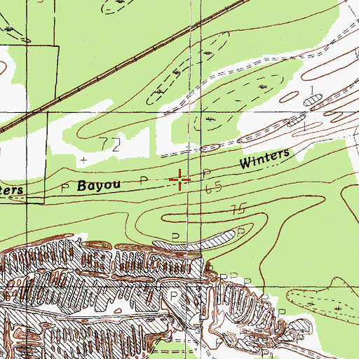 Topographic Map of Winters Bayou, TX