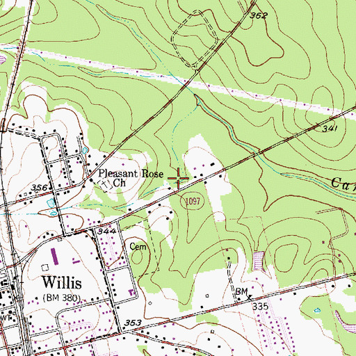 Topographic Map of Pleasant Rose Church, TX
