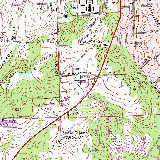 Topographic Map of Woodfield, AL