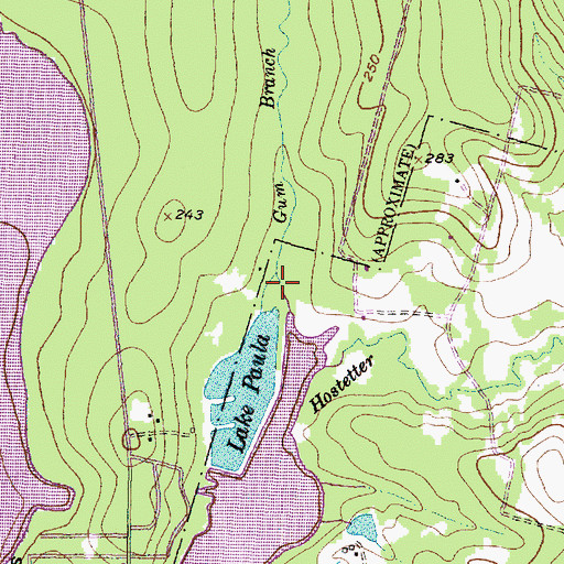 Topographic Map of Gum Branch, TX