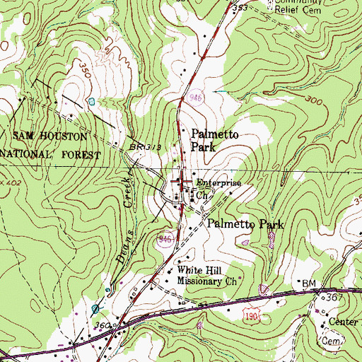 Topographic Map of Palmetto Park, TX