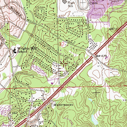 Topographic Map of Woodland, AL
