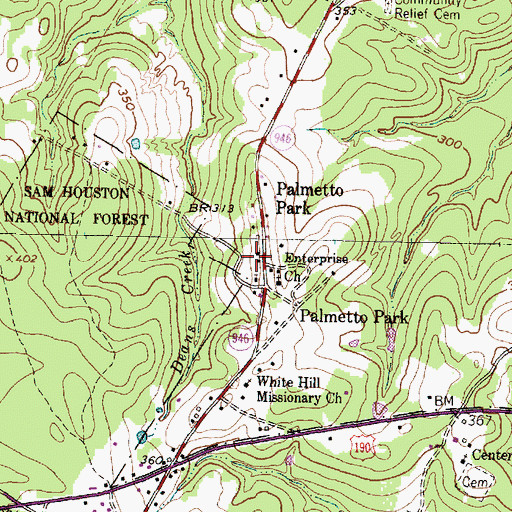 Topographic Map of Palmetto Park, TX