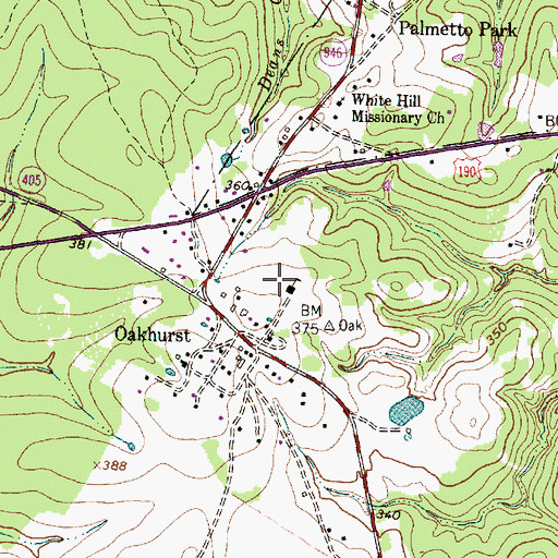 Topographic Map of Oakhurst School, TX
