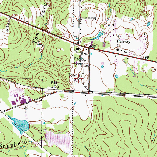 Topographic Map of Townley Spur, TX