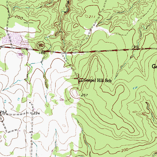 Topographic Map of Gospel Hill School, TX