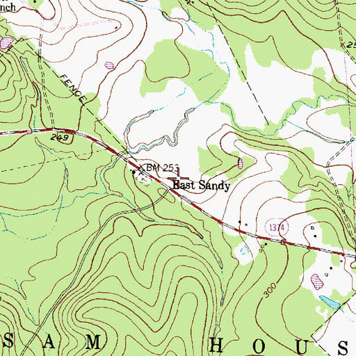 Topographic Map of East Sandy, TX
