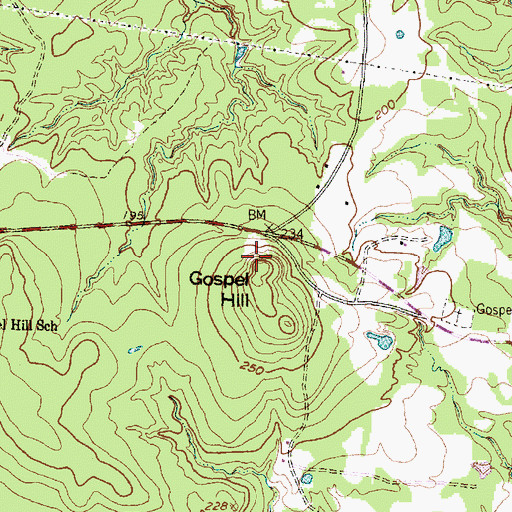 Topographic Map of Gospel Hill, TX