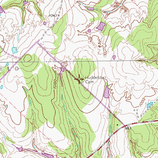 Topographic Map of Huddelston Cemetery, TX