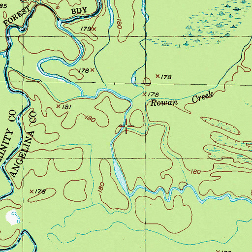 Topographic Map of Rowan Creek, TX