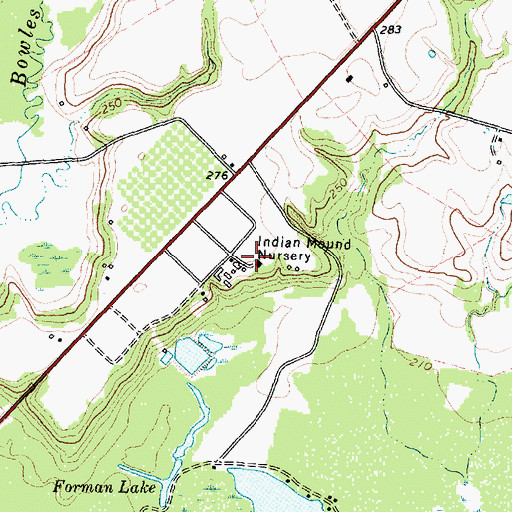 Topographic Map of Indian Mound Nursery, TX