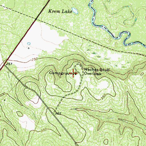 Topographic Map of Neches Bluff Campground, TX