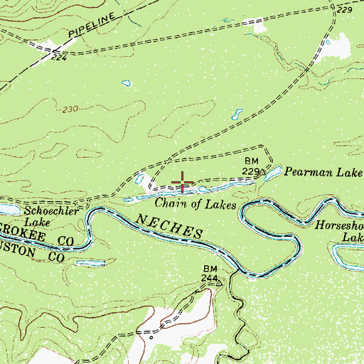 Topographic Map of Chain of Lakes, TX