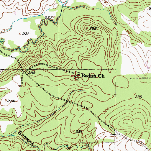 Topographic Map of Bodan Church, TX