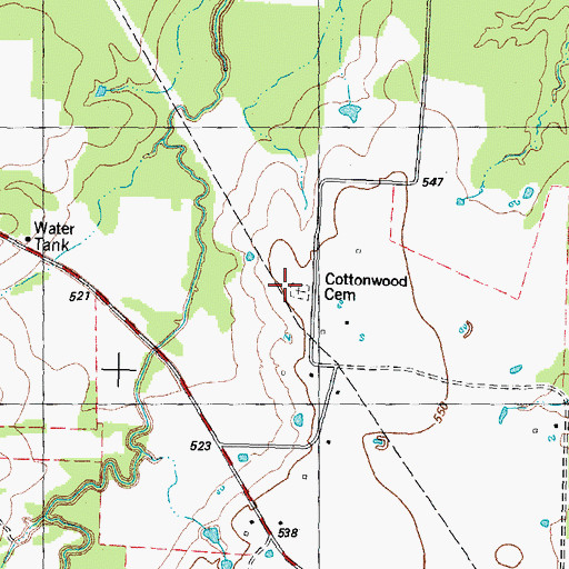 Topographic Map of Cottonwood Cemetery, TX