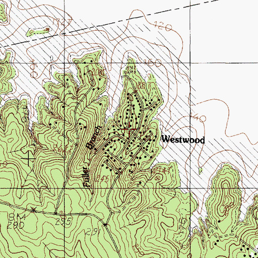 Topographic Map of Westwood, TX