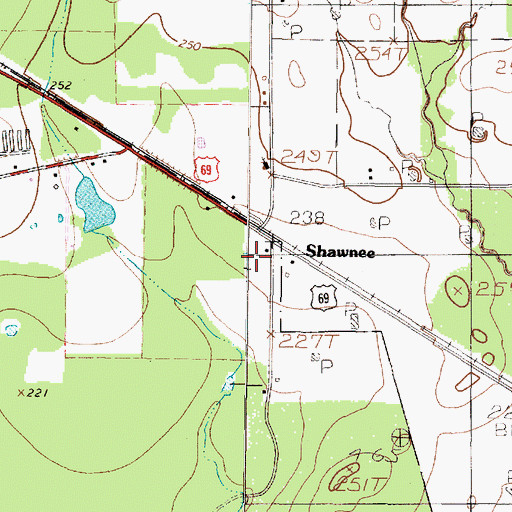 Topographic Map of Shawnee, TX