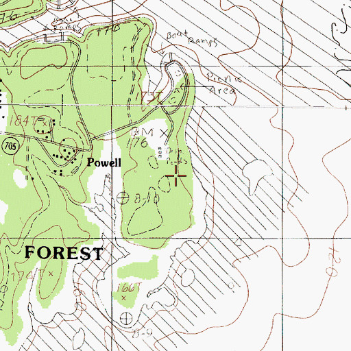 Topographic Map of Powell Park Campground, TX