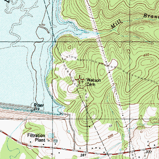 Topographic Map of Watson Cemetery, TX
