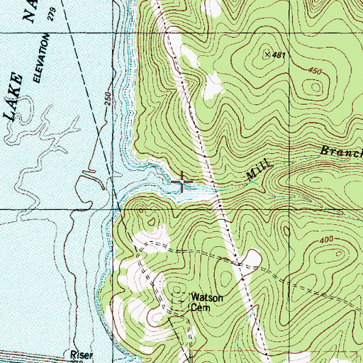 Topographic Map of Mill Branch, TX