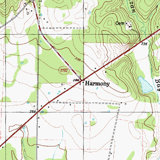Topographic Map of Harmony, TX