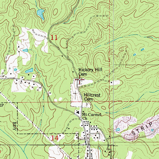 Topographic Map of Hickory Hill Cemetery, AL