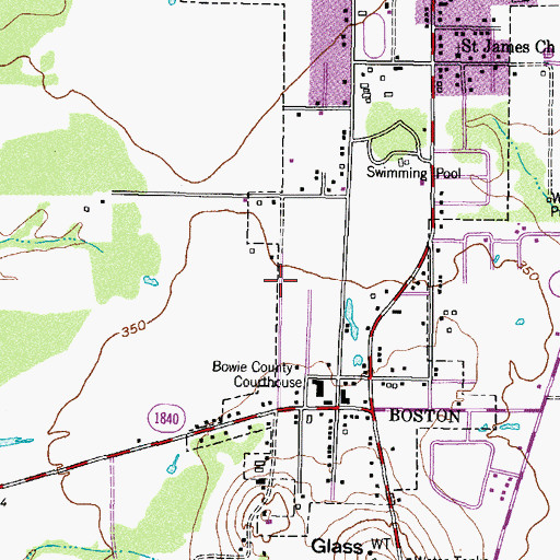 Topographic Map of Bowie County, TX