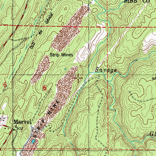 Topographic Map of Savage Creek Mine, AL