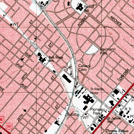 Topographic Map of Calvary Cemetery, TX