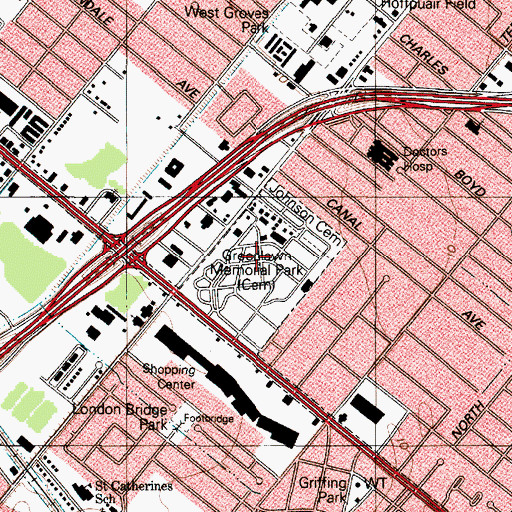 Topographic Map of Greenlawn Memorial Park, TX