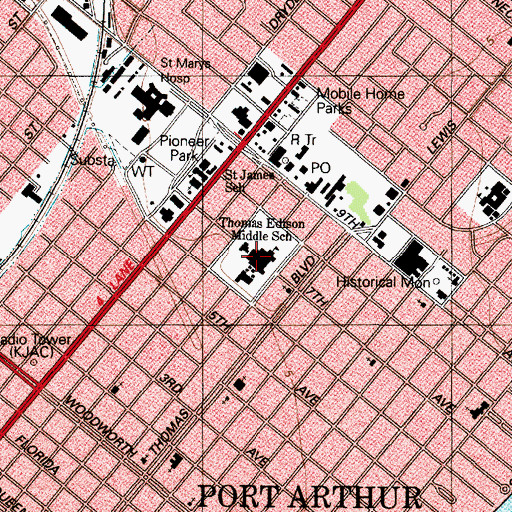 Topographic Map of Thomas Edison Middle School, TX