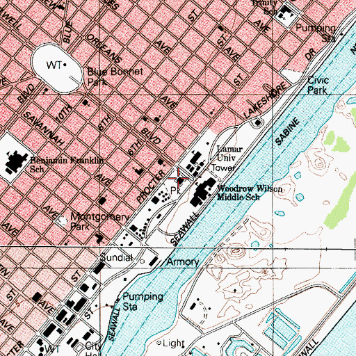 Topographic Map of Lamar State College Port Arthur, TX