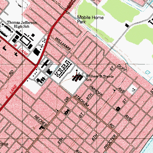 Topographic Map of William B Travis School, TX